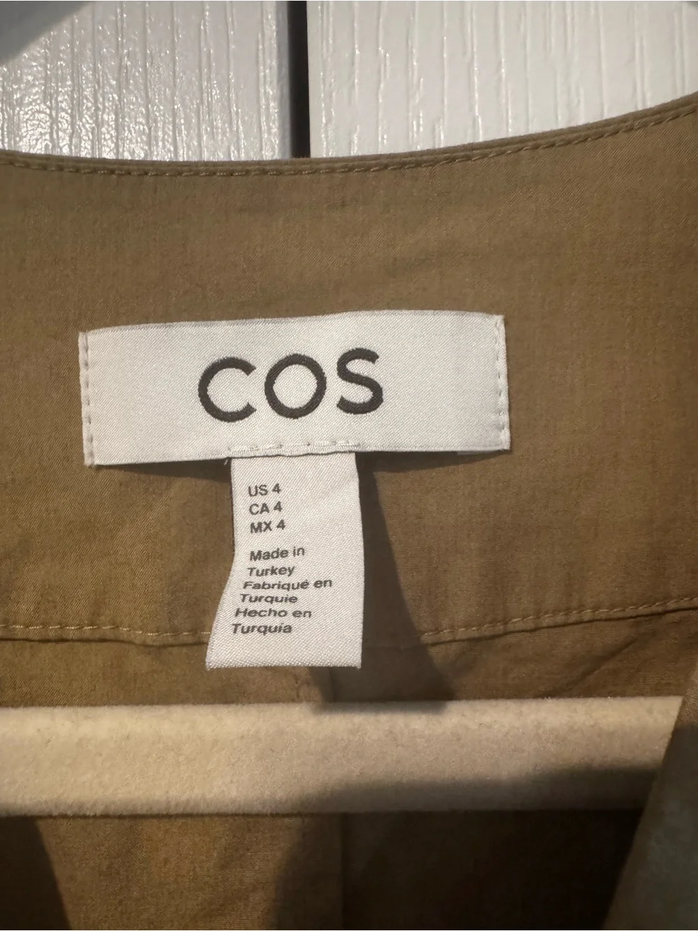 COS Olive Green Cotton V-Neck Short Sleeve Dress - Size 4